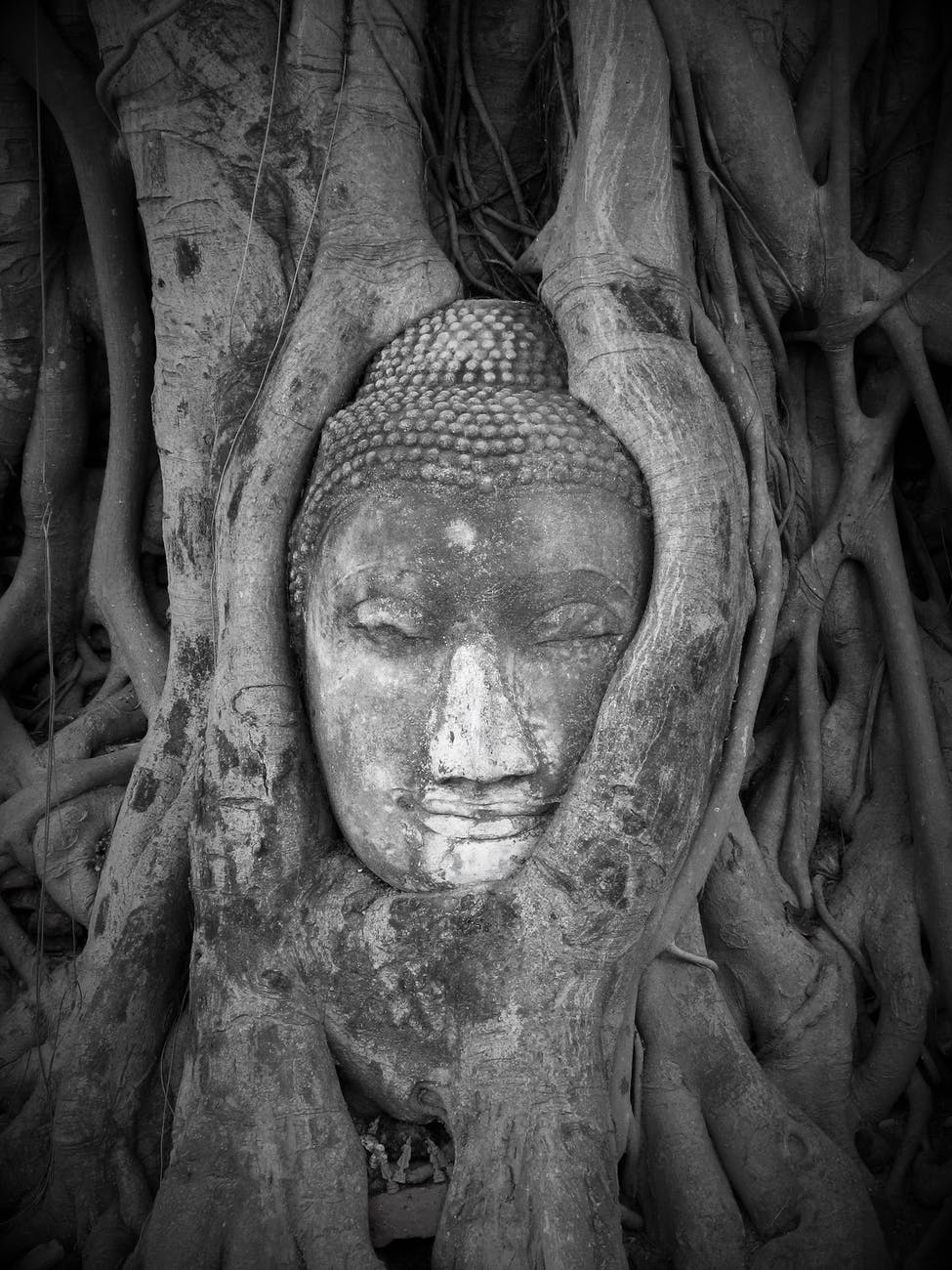 grayscale photo of buddha statue
